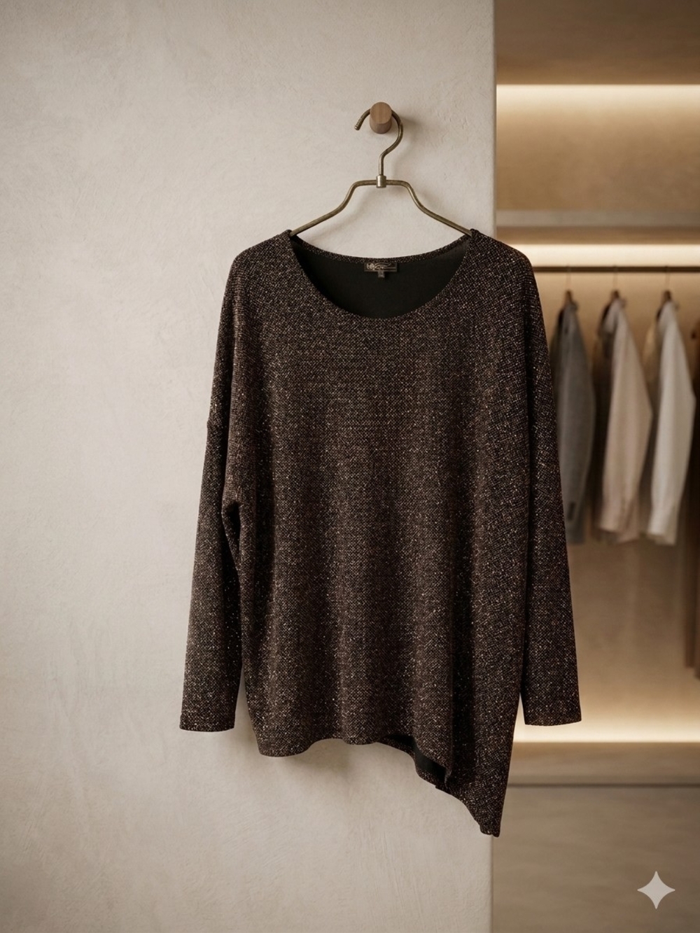 DG2 by Diane Gilman Metallic Brown Asymmetric Hem Tunic